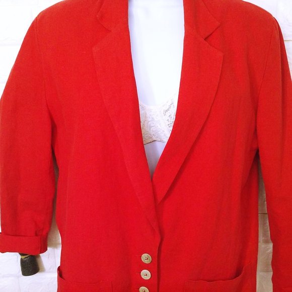 Vintage 80s D.B. Waldo Wear USA Linen Blazer Oversize-S Pockets 6-stone Buttons - Picture 4 of 10